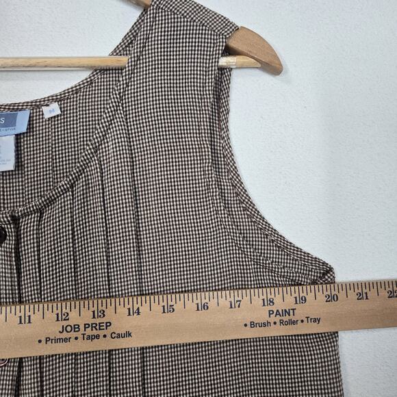VTG Qps Dress Jumper Sz M Brown White Checked Pockets Button Front Prairie - Picture 11 of 14